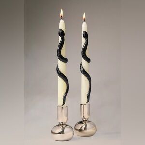 Anthropologie Snake Taper Candles Black Ivory Halloween Witchy Set Of 2 NWT